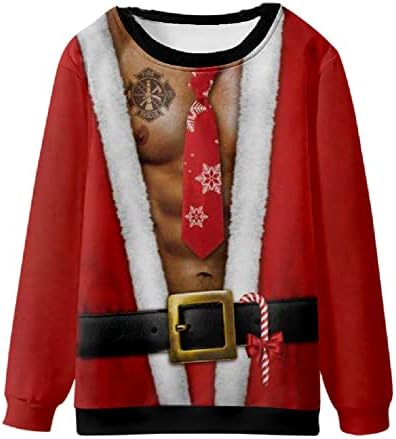 Ozmmyan Christmas T camisetas para molhar de natal casual masculino 3D Impressão longa Manga longa Pescoço de camisa superior