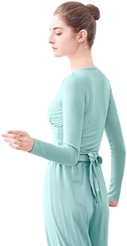 Blusa de manga longa de ioga feminina Blusa adulta V de pescoço de pescoço