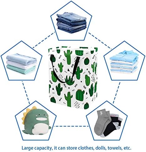 Cacto verde de cacto desenhado Hand Padrão de impressão de lavanderia dobrável, 60l de lavanderia à prova d'água de lavagem de roupas de roupas de roupas de roupas para dormitório para o dormitório