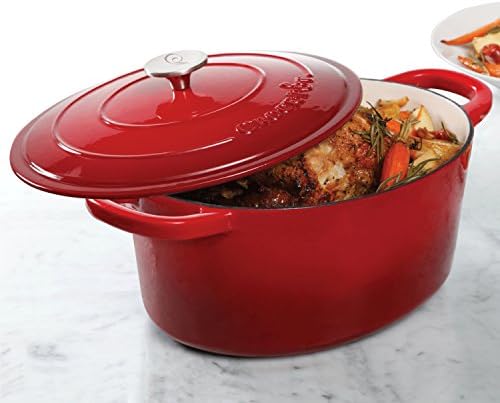 Crock-Pot Artisan Oval esmaltado forno holandês de ferro fundido, 7 litros, Scarlet Red