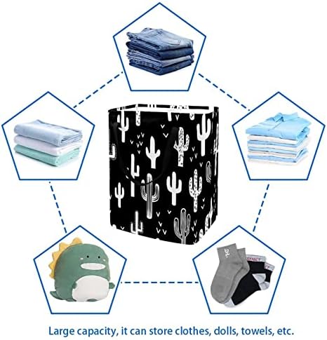 Cacto em cesto de lavanderia dobrável com estampa preta, cestas de lavanderia à prova d'água de 60l de lavagem de roupas de