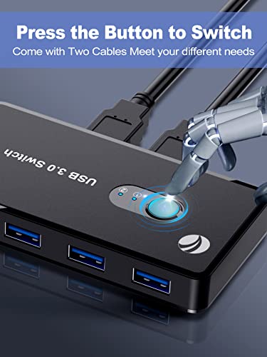 VOM USB 3.0 Switch, USB Switcher Seletor 2 Computadores Compartilhando 4 Portas USB 3.0, KM Switcher Box com 2 pacote