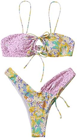 SOLY HUX HUX Floral Print Tie Bikini Front Bathing Suit de maiô de 2 peças