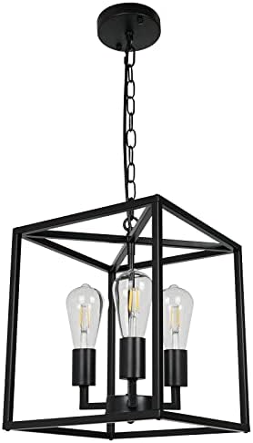 MIPAWS 3 LIGHT INDUSTRIAL Metal Farmhouse Candelier, luminária de luminária de pendente de pingente quadrado preto para a sala