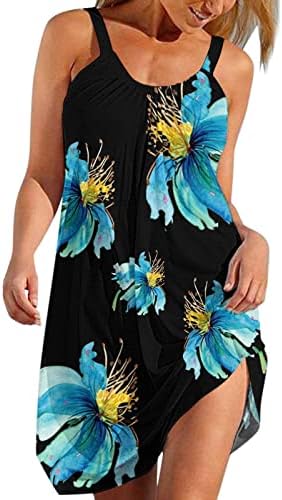 Vestidos de verão para mulheres praia camiseta floral sundress spaghetti tira mangas vestidos de tanque roupas casuais roupas