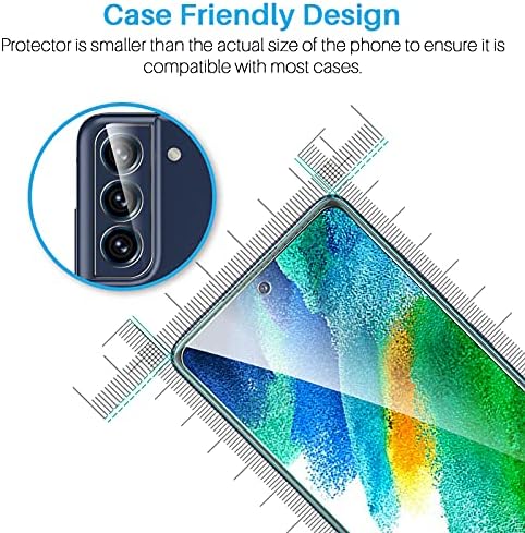 LK [5-in-1] 2 pacote Samsung Galaxy S21 Protector de tela FE e protetor de lente de pacote 2 com quadro de alinhamento S21 FE, vidro temperado de 9h, prova de arranhões, [suporte para impressão digital], livre de bolhas, 6,4 polegadas