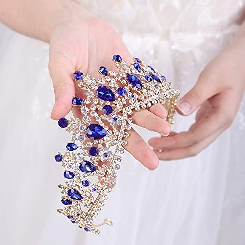Wekicici Coroa de casamento Emerald Crystal Rhinestone Tiara Blue Bridal Princesa Tiara Bands Acessórios para o