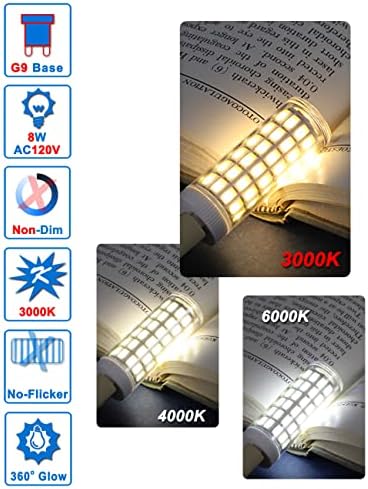 Bulbos LED de Ziomitus G9 75W 80W 100W T4 Equivalente a halogênio claro, 1000lm, 3000k Branco quente e macio, AC120V G9 8W Bi-PIN