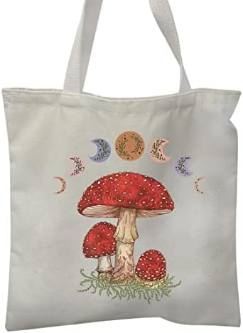 Bolsa de tela de cogumelo de cogumelo de Goldxuu, bolsa fofa para mulheres compras reutilizáveis ​​faculdade
