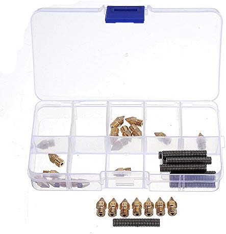 SUTK 2PCS 1,75 mm 0,2 mm ~ 1,0 mm Bocal de latão+10pcs bico de latão de 0,4 mm com letras+30 mm m6 kit de garganta em caixa para impressão