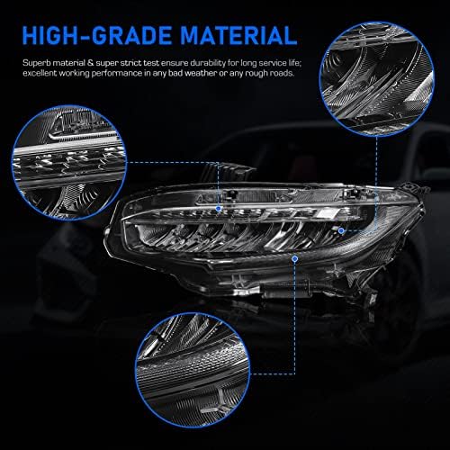 Montagem dos faróis de LED para 10ª geração -2021 HONDA CIVIC Sedan/Coupe/Hatchback/Type R, farol de halogênio com azul
