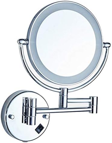 Espelho de maquiagem de vaidade com luzes, espelho de beleza de parede duplo de parede 3x espelho cosmético espelho extensível do banheiro alimentado por plugue, prata