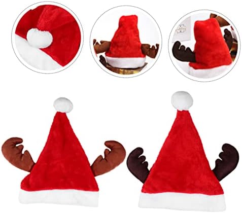 Kesyoo 2pcs chapéu chapéu de chapéu de chapéu de chapéu de Natal Fuzzy Hat para Papai Noel Papai Noel Hat de Papai Noel Recha de Natal Capaios de chifres de chapas de veado chapéu de natal
