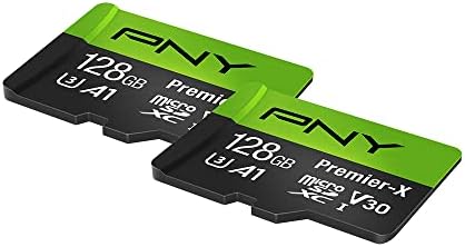 PNY 128GB Premier-X Classe 10 U3 V30 MicrosDXC Flash Memory Card 2-Pack-100MB/S, Classe 10, U3, V30, A1, 4K UHD, Full HD, UHS-I,