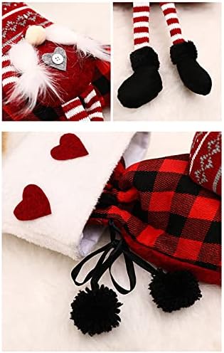 Weimay 4 PCs meias de Natal, grade vermelha e preta Pé penduradas Meias de Natal Decoração de Decoração de Decoração de Bolsa de Neve, Rena e Santa Classic Hanging Meking