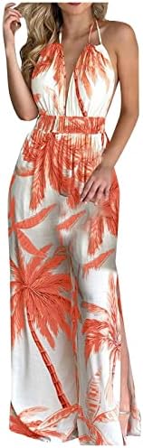 Macacões Ndvyxx para mulheres Summer Summer Sexy V pescoço de alta cintura High Slim Fit Playsuit Romes de pernas largas com estampado floral sem mangas