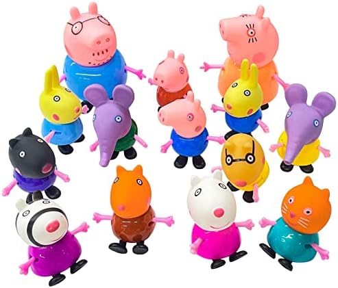 14pcs Piggy Family Birthday Party Playset, incluindo Piggy, Mama Pig, Papai Pig, Brother Pig e seus amigos - Presentes de brinquedo