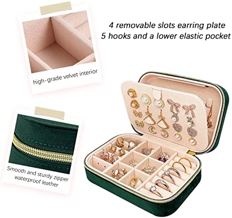 Caixa de jóias de viagens de veludo Soddeph, capa de jóias de 2 camadas, caixa de organizador de jóias portáteis de viagem para mulheres meninas