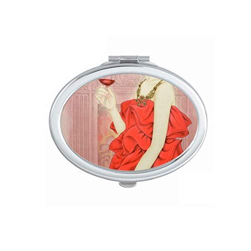 Vestido vermelho beleza pintura chinesa espelho portátil dobra maquiagem de mão dupla de óculos laterais