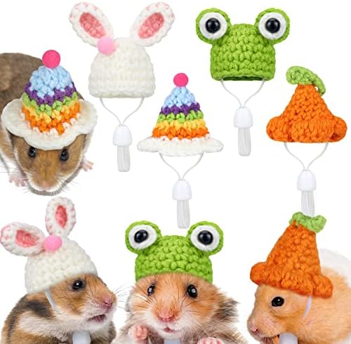 4 peças hamster chapéu mini animais pequenos chapéu com cinta ajustável Frogo de malha de malha de malha de alcance Cenoura