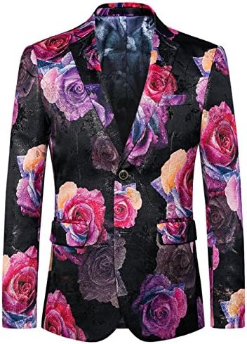 MOGU Mens Blazer moda Floral Casual Casual Casal Slim Fit Suit