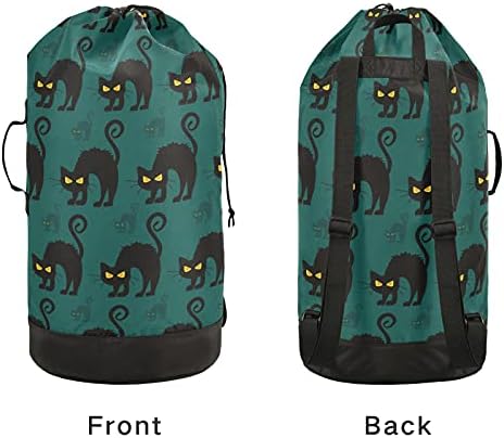 Halloween Black Cat Laundry Saco com tiras de ombro para lavanderia Backpack Bolsa Fechamento de cordão de empurramento