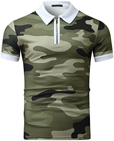Camisas pólo de zíper ubst para homens, camuflagem de verão impressão slim fit manga curta camiseta zip pescoço negócios casuais tops de golfe