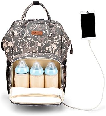 Mifxin Backpack de bolsa de fraldas grandes com porta de carrinho de carregamento USB tiras