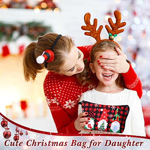 6 peças Bolsas de maquiagem de presentes de Natal para mulheres Buffalo Plaid Cosmetic Pouch Feliz Natal Gnomos Elk Goodie