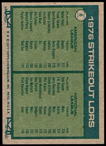 1977 Topps 6 Líderes de strikeout Nolan Ryan/Tom Seaver Angels/Mets VG Angels/Mets