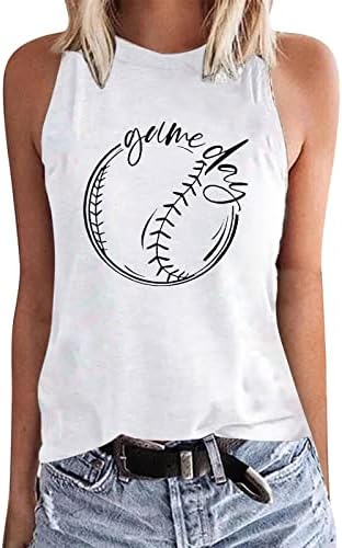 Tees gráficos femininos de beisebol com impressão de beisebol sem mangas tops redondos do pescoço do pescoço casual tampas versáteis