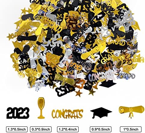 Keaziu 700pcs 2023 Confete de graduação Black Black Sliver Graduation Confetti Decorações parabéns Graduação Decoração de confete