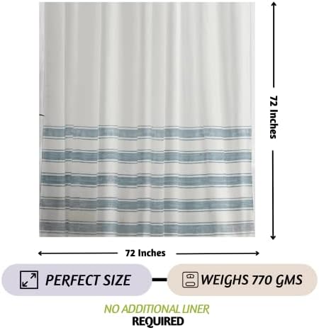 Cortina de chuveiro Boho Folkulture Blue, cortinas de chuveiro de 72 polegadas para banheiro com borlas para decoração de banheiro, repelente de água, algodão reciclado,