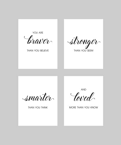 Karismia sem moldura 8x10 Conjunto de 4 tipografia Arte Motivational Quotes Brave Forte Smart Loved Girl Girl Nursery Decoração de Wall Art Print Poster KN014