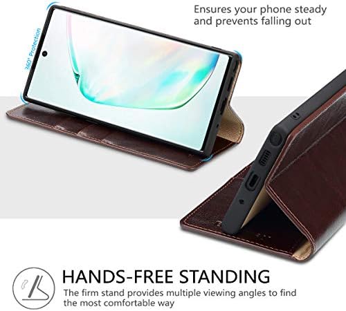 BELEMAY SAMSUNG Galaxy Note 10 Caixa de carteira, caixa de couro de couro genuíno, estilo de fólio de capa Flip Folio, slots de
