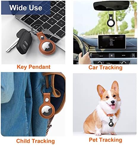 Chaves de suporte de tags de ar Apple - Airtag Keychain Leather Airtag Holder - Caixa Airtag com cadeia -chave anti -perdida para bagagem, chaves, animais de estimação, crianças, bolsa - preto