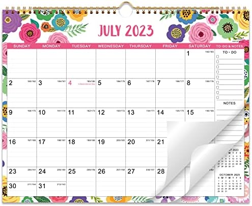 2023-2024 Calendário de parede-2023-2024 Calendário, 18 calendário mensal de parede 2023-2024, 14,8 x 11,57, jul. 2023-dezembro de 2024 ， calendário 2023-2024 com ligação de ginástica, gancho de bloqueio, blocos e julian datos - Floral do arco -íris