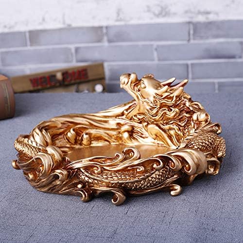 Jhnif Resin Golden Chinese Dragon Ashtray Decoração da sala de estar, criativo para pai, amante, namorado.