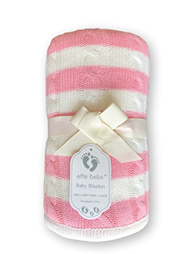 Effe Bebe Stripe Sweet Cotton Torn Knit Sherpa Baby Blanket 30 x40 pêssego rosa