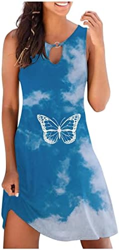 2023 Vestidos sem mangas de verão para mulheres de praia Camiseta casual T-shirt Sundress Floral Butterfly Impresso Soly Fit Mini Dress