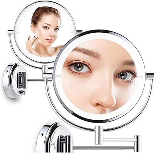 Espelho de maquiagem montado na parede QLIGHA 5x espelho de ampliação do espelho de maquiagem de vaidade de dupla face para banheiro,