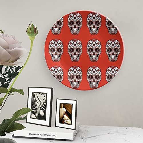 Crânios mexicanos coloridos de açúcar mexicano Bone China China Decorativa Placas redondas Craft With Display Stand