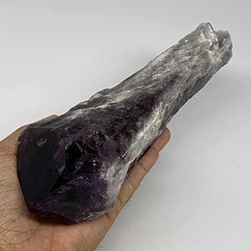 WATANGEMS 975 gramas, 9,75 x 3 x 2,3 Parte de cristal de ametista natural, parte superior de um espécime mineral áspero, cristais de cura, energia de reiki, colecionável, decoração de casa, B19090