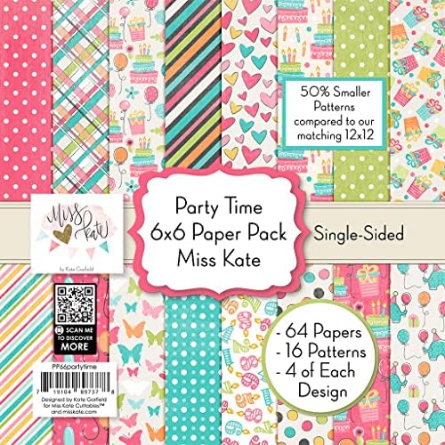 6x6 Pattern Paper Pack - Hora da festa - Para um álbum de recortes de recados premium de papel de scraping Premium, uma coleção de 6 x6 inclui 64 folhas - 50% padrões menores - por Miss Kate Cuttables