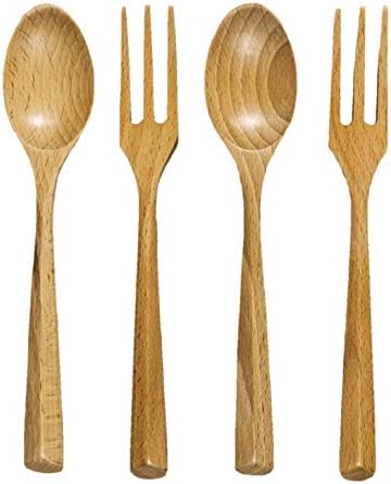 Calhas de madeira Conjunto de talheres/2pcs Sopa Spoons/2pcs Pasta Forks reutilizáveis ​​Desenho-erronomia do design-alteração para plástico para plástico