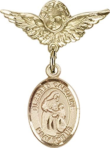 Rosgo do bebê de obsessão por jóias com a abençoada Caroline Gerhardinger Charm & Angel With Wings Badge Pin | Distintivo