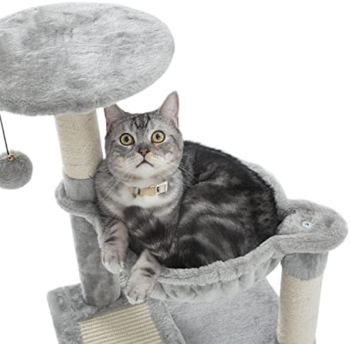 Kilodor Cat Tree, pequeno condomínio de gato com rede, sisal scratchingh posts para gatinho cinza