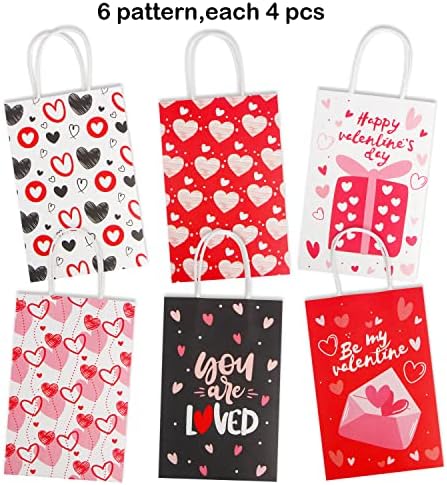 DIYASY DIA DO Dia dos Namorados sacos de presente com papel de seda, 24 pacote vermelho rosa coração amor doce bolsas presentes