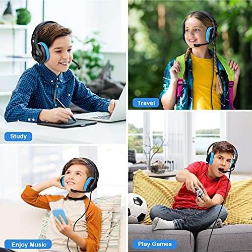 Fones de ouvido de crianças azuis para escola on-line, crianças, adolescentes, meninos, meninas, fone de ouvido de jogo estéreo