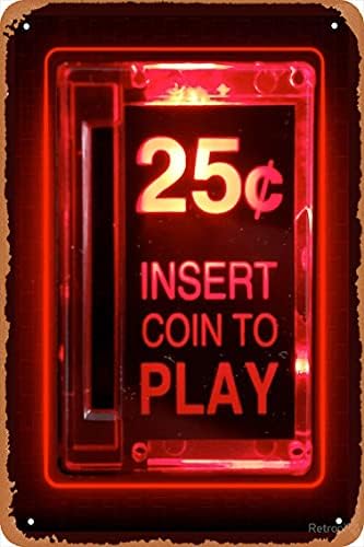 Poster de decoração de parede Shvieiart - Insira Poster Retro Arcade - 8x12 polegadas Vintage Look Metal Sign, Bar, Man Cave Art Decoration